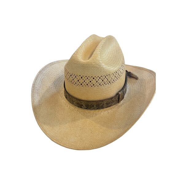Stetson Rattlesnake Straw Cowboy Rattle Included Hat Size 6 7/8 - 55 6X - Picture 1 of 16